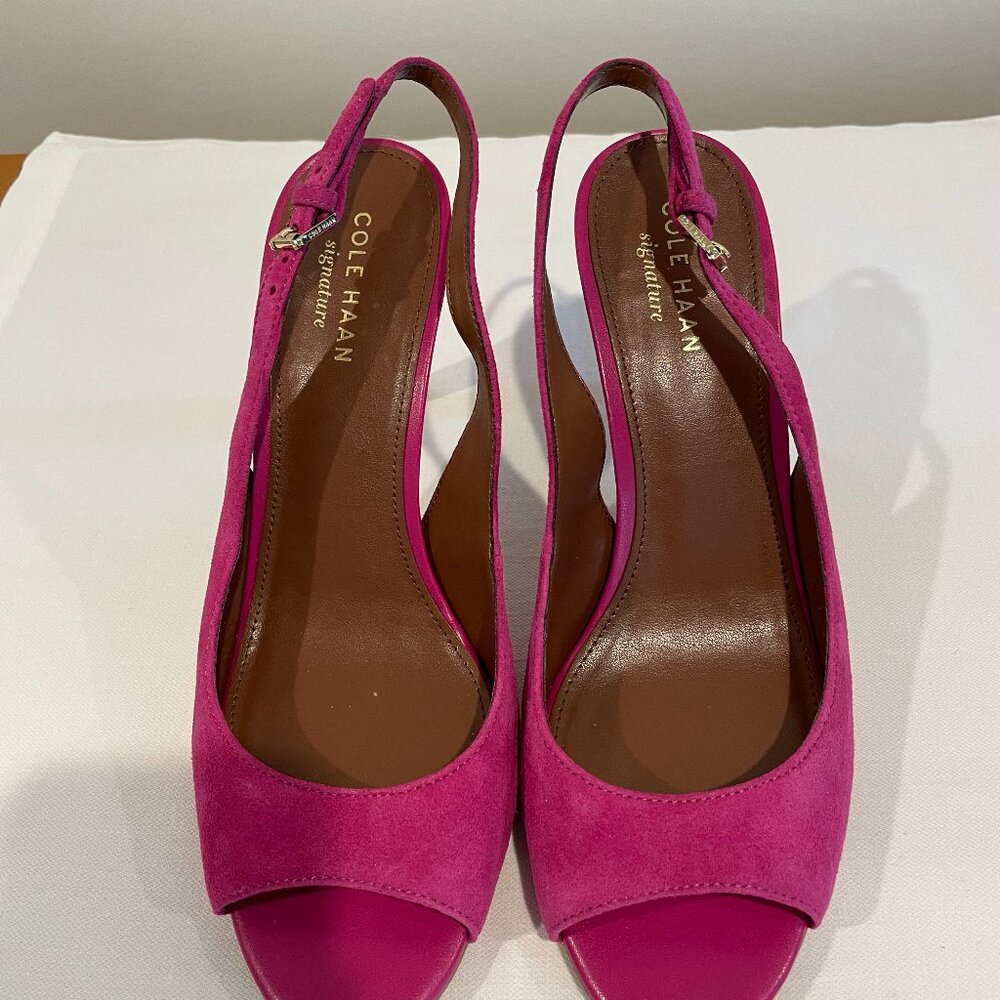 Cole Haan Fuchsia Suede Slingback Peep Toe Pumps